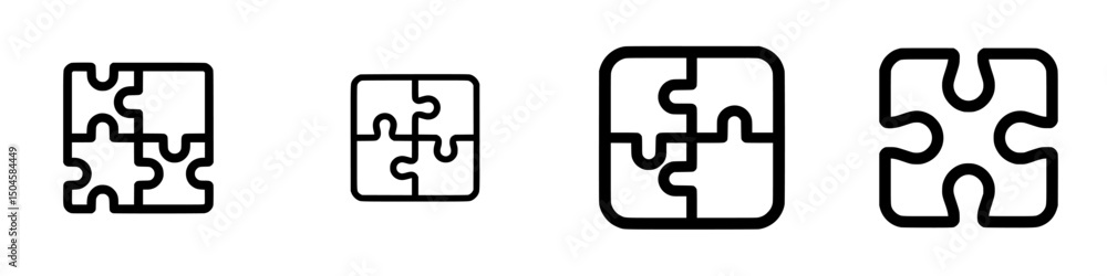 Poster variety of puzzle pieces icons representing completion and problem-solving in a modern and minimalis