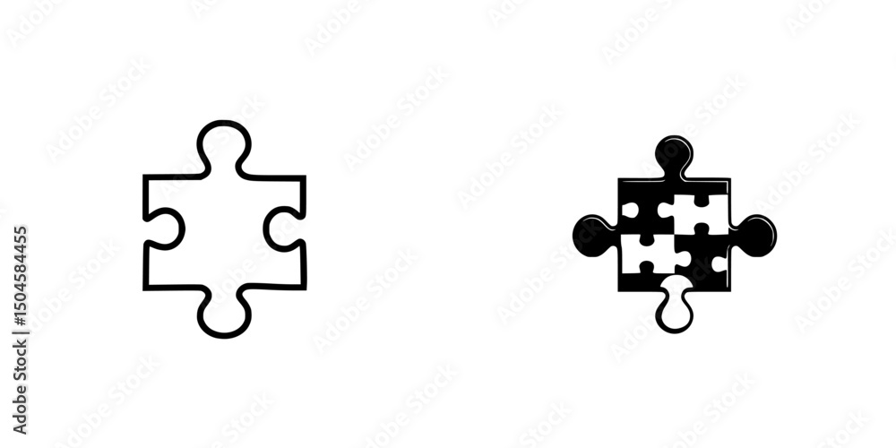 Poster vector illustration of two puzzle pieces representing connection and teamwork in creative activities
