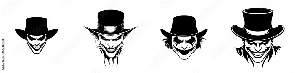 Poster unique vector illustration of smiling characters wearing different top hats expressing various emoti