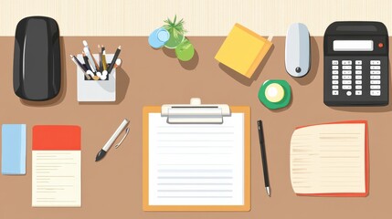 Colorful and organized desk workspace with stationery and office supplies for productivity