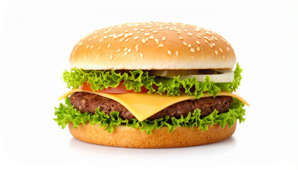 Cheeseburger isolated on white background. Tasty fast food. Delicious meal.
