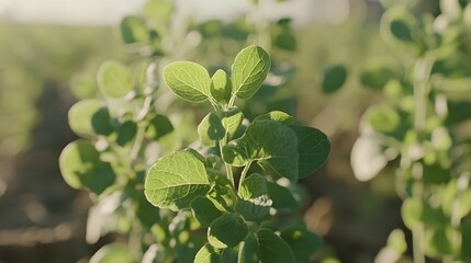 Obraz premium Vibrant Green Plants in Sunlight Nature Photography