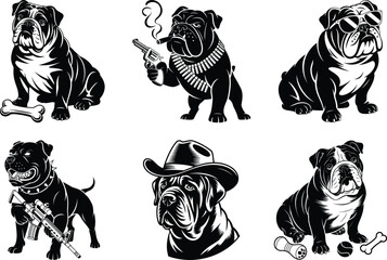 English Bulldog Silhouette Bundle, English Bulldog Vector art. Pet Svg illustration.