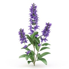 Obraz premium Purple flower cluster with lush foliage against a plain background.