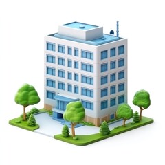 Stylized three-dimensional model of a modern office building.