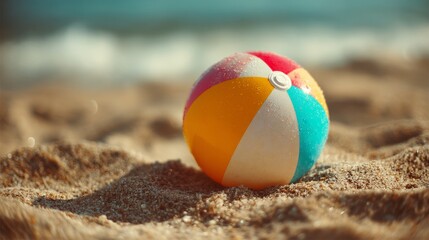 Obraz premium Beach ball on sandy shore