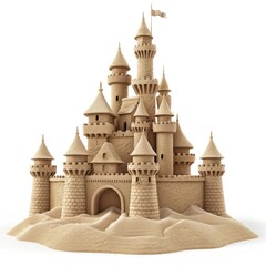 Detailed depiction of a magnificent sandy castle structure.