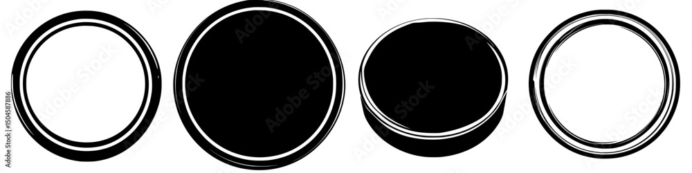 Poster icon set featuring circular designs in varying sizes and styles for digital use