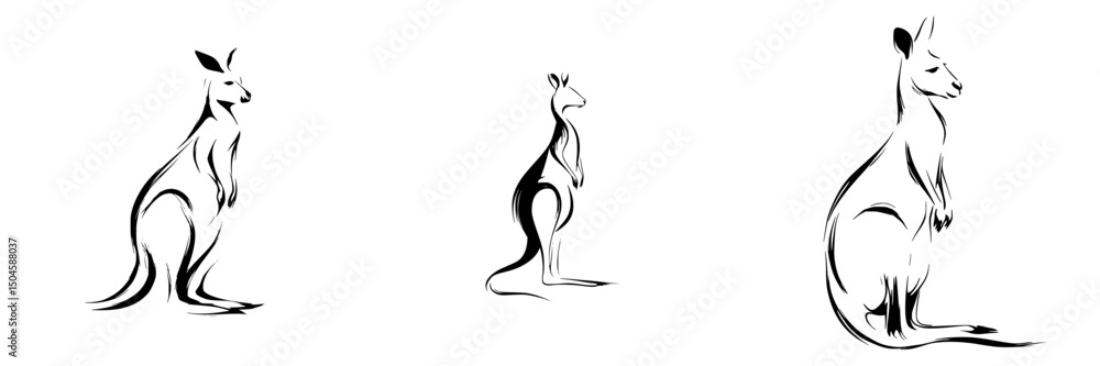 Poster icon set featuring stylized kangaroo illustrations in dynamic poses, showcasing their grace and uniq
