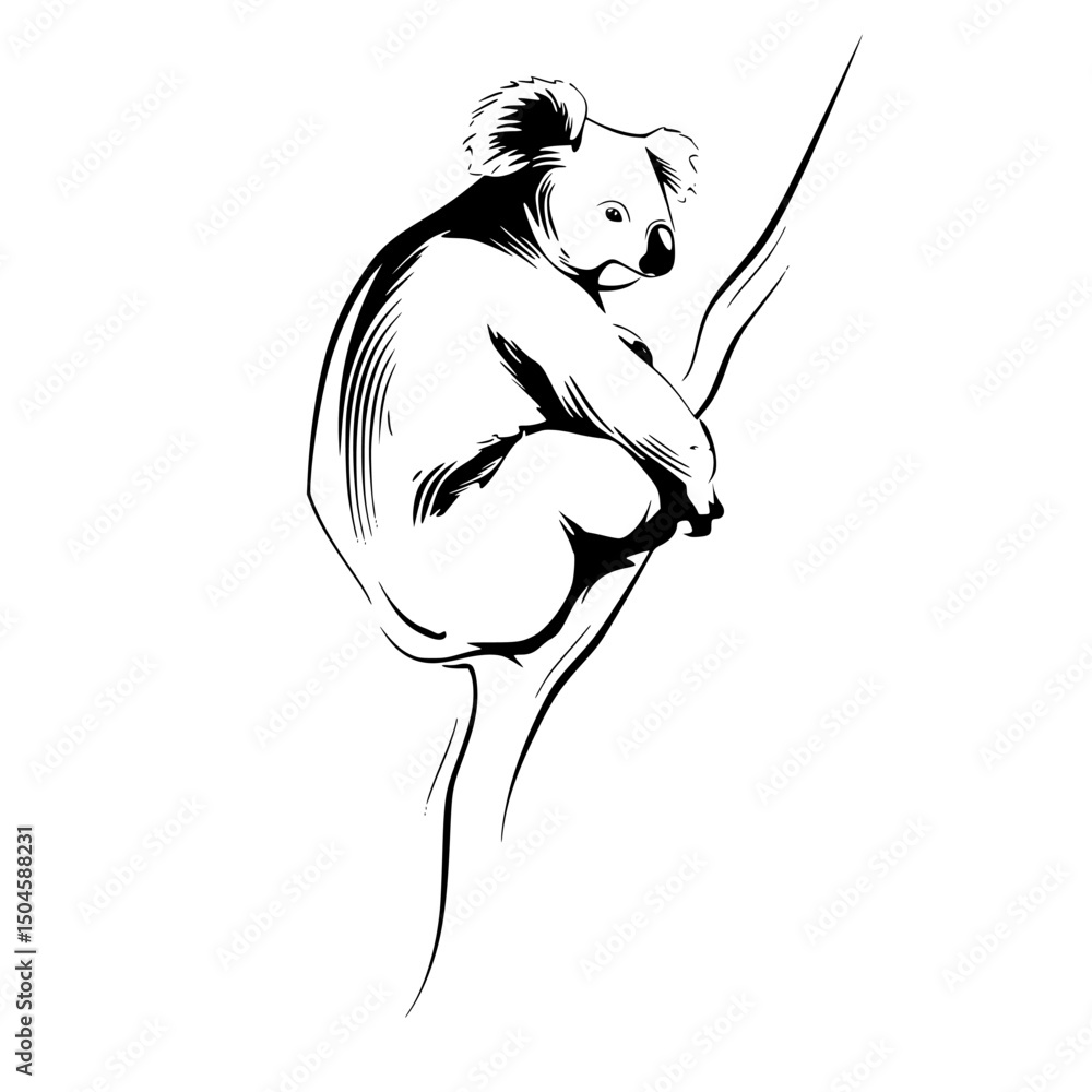 Poster koala sitting on a branch with a simple and elegant artistic design showcasing its unique features