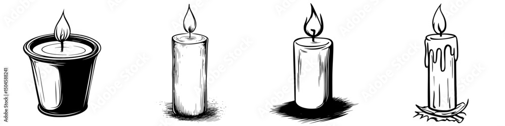 Poster various candle designs showcasing different styles and structures for decorative and functional purp