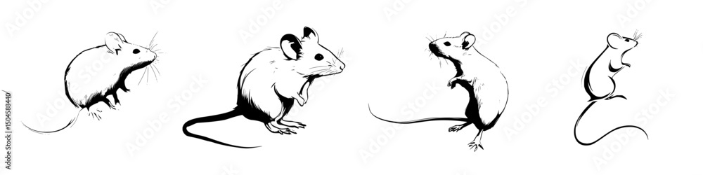 Poster collection of detailed mouse icons showcasing various poses and characteristics on a clean backgroun