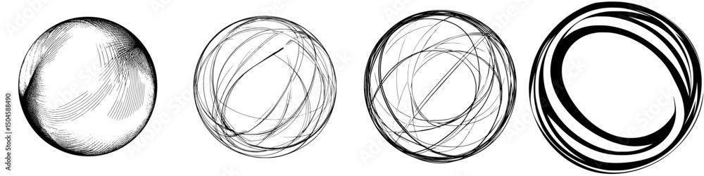 Poster unique icon set featuring abstract circle designs with varied textures and line styles for digital g