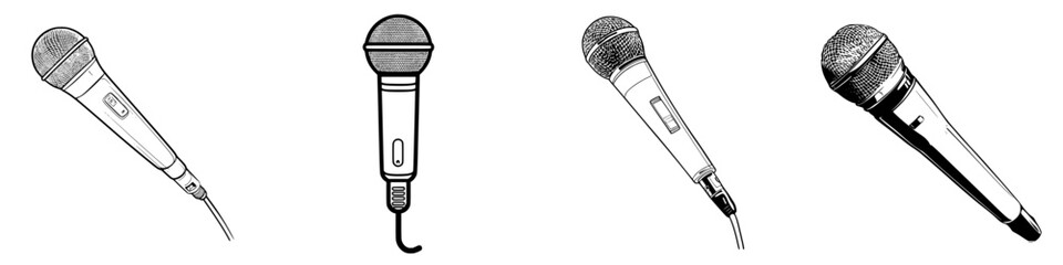 Fototapeta premium Icon set of microphones showcasing various designs with distinct features for creative projects and digital media applications
