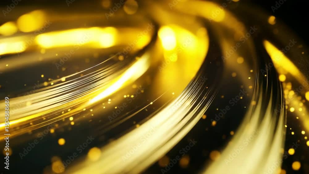 Aufkleber abstract futuristic golden neon lines with glowing reflections, soft bokeh, and dynamic modern energ