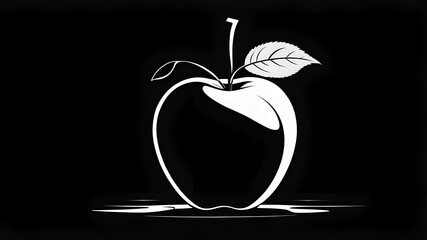 Minimalist Monochrome Apple on Black Background

