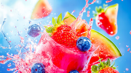 Fruit medley splash watermelon strawberry blueberry vibrant drink mix