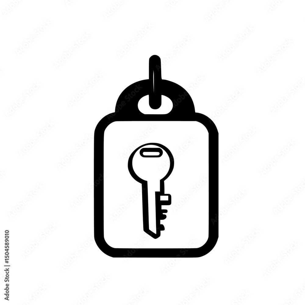 Poster key icon design illustrating a simple and modern key tag concept for digital interfaces or applicati