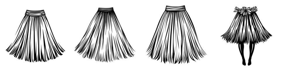Elegant collection of skirt icons showcasing various styles and silhouettes for fashion design