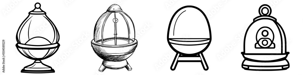 Poster detailed icon set featuring various decorative globes and egg-shaped designs with intricate structur