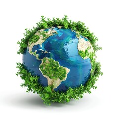 Detailed illustration of earth encircled by lush vegetation.