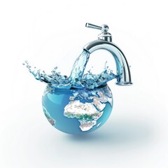 Water pouring onto a globe, representing global resources.