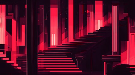 Naklejka premium Abstract Red Staircase Architecture Digital Art
