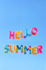 Bold Typography Poster “Hello Summer” on Pastel Background — Minimal Editorial Style aspect ratio 2:3