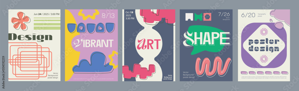 Poster minimalism geometric poster cover set. a4 banners with brutalism shapes, simple forms and frames ele