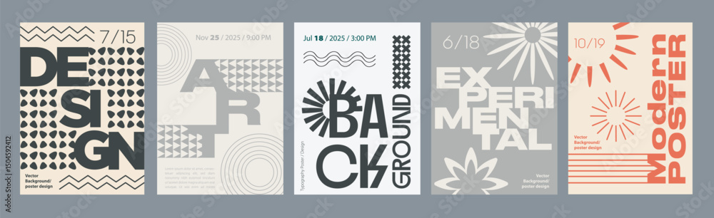 Poster minimalism geometric poster cover set. a4 banners with brutalism forms, different prints shapes, abs
