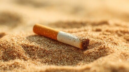 Burnt cigarette butt lying on sand