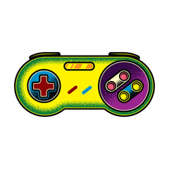 Original vintage illustration of gaming controller. T-shirt design. Design element.