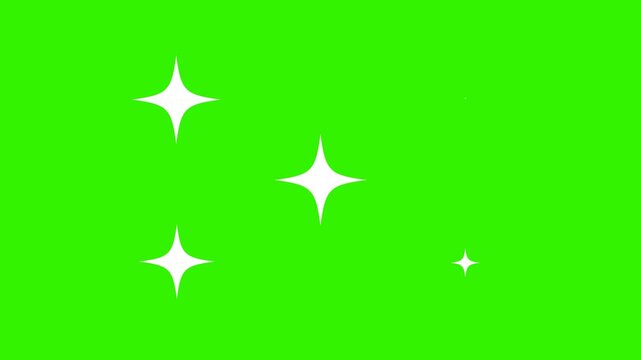 Twinkling stars Sparkle, white cartoon star blinking animation on green screen background. white cartoon, flat, vector, doodles stars, blinking light effect 2d Alpha channel video.
