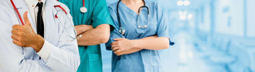 Healthcare people group. Professional doctor working in hospital office or clinic with other doctors, nurse and surgeon. Medical technology research institute and doctor staff service concept. Docent.