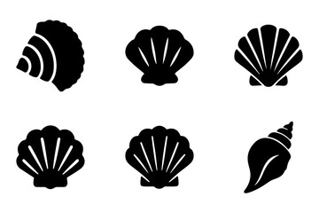 Black and white seashell icons