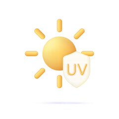 3D Sun block icon. UV reflection of the skin after protection. Shield with UV icon. The sun's UV arrow protects the radiation.