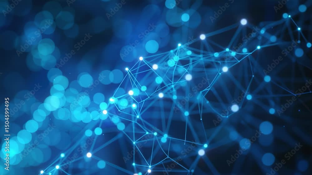 Aufkleber abstract blue network with glowing nodes and bokeh background