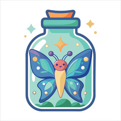 Cute cartoon vector illustration of a fun fish in a glass jar