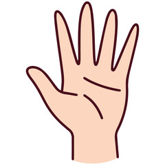 Obraz premium Flat vector of Chinese counting gesture for number 5 shown with fully open hand and five fingers extended. Culturally used in Mandarin for nonverbal communication