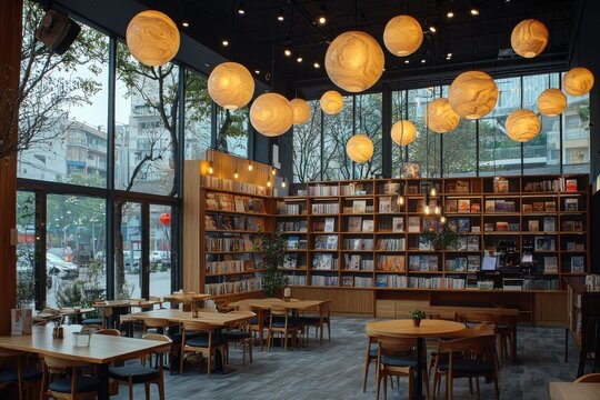Relaxing reading space urban library photographic image cozy atmosphere interior view tranquil environment