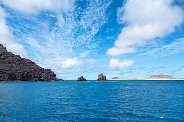 Landscape photography of cliffs Punta Fariones, rocky coastline, island La Graciosa, Lanzarote,...