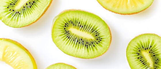 Fototapeta premium Fresh Kiwi Fruit Slices White Background Pattern