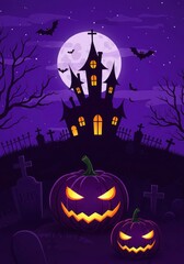 Spooky Halloween Mansion with Pumpkins