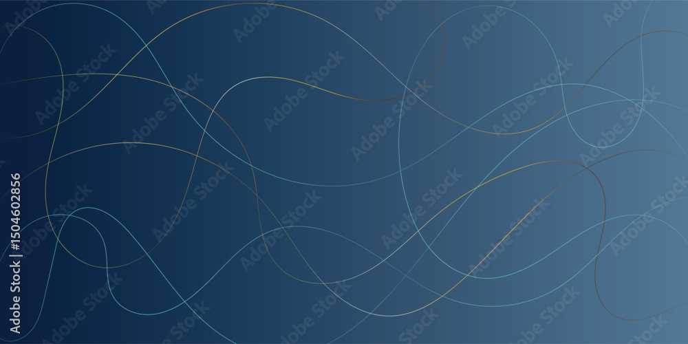 Poster abstract background with intertwined lines in teal and gold on a navy blue gradient. a dynamic abstr