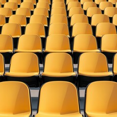 Fototapeta premium Empty Yellow Chairs in a Uniform Arrangement for Background or Design Use in Modern Spaces
