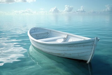 Naklejka premium Calm boat floating on crystal clear water tropical paradise nature scene serene environment aerial view peaceful concept