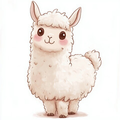 Cute Cartoon Llama with White Fur Whimsical Animal Illustration