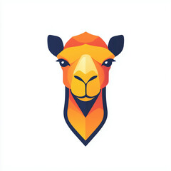 Stylized Geometric Camel Head Illustration with Orange and Yellow Color Palette