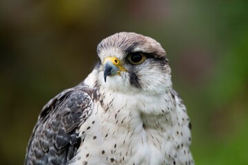 A hybrid of a Gyrfalcon (Falco rusticolus) and a Barbary Falcon (Falco peregrinus pelegrinoides).