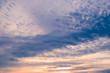 Sunset cloudy sky with beautiful color gradient. Cloud landscape, background